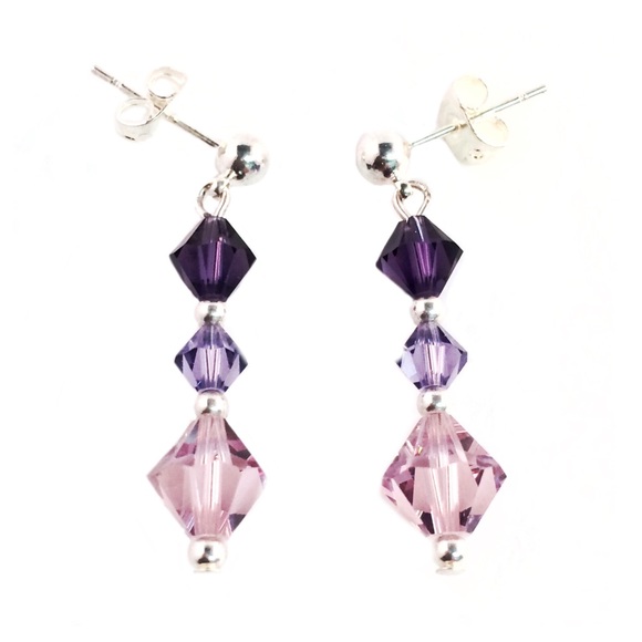 Handmade Swarovski Crystal•Sterling Silver Breast Cancer Awareness Earrings, NEW - Picture 5 of 7